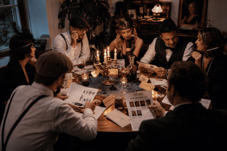 Krimidinner zuhause erleben: spannende Krimi Dinner für Freunde, Familie und besondere Abende entdecken. Rollen übernehmen, ermitteln und gemeinsam rätseln.